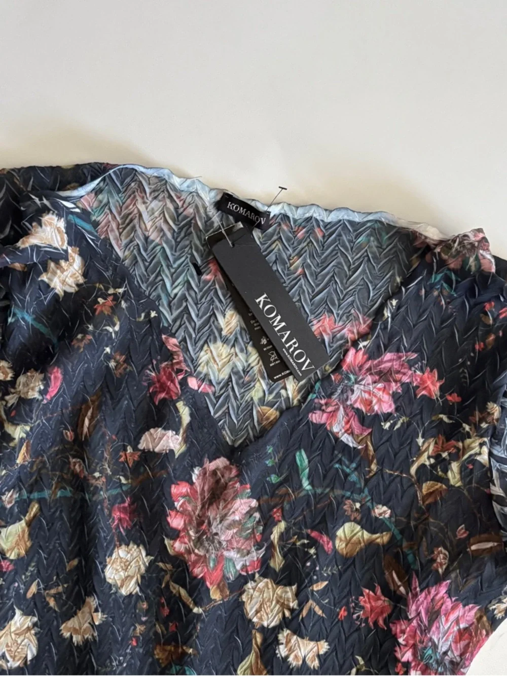 Komarov Chiffon V Neck 3/4 Sleeve Handkerchief Hem Dress Black Hybrid Nwt XL